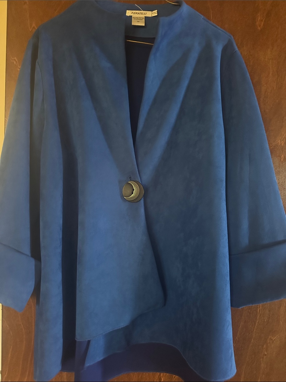 Ferrarelli Women's Royal Blue Open-Front Suede like Jacket